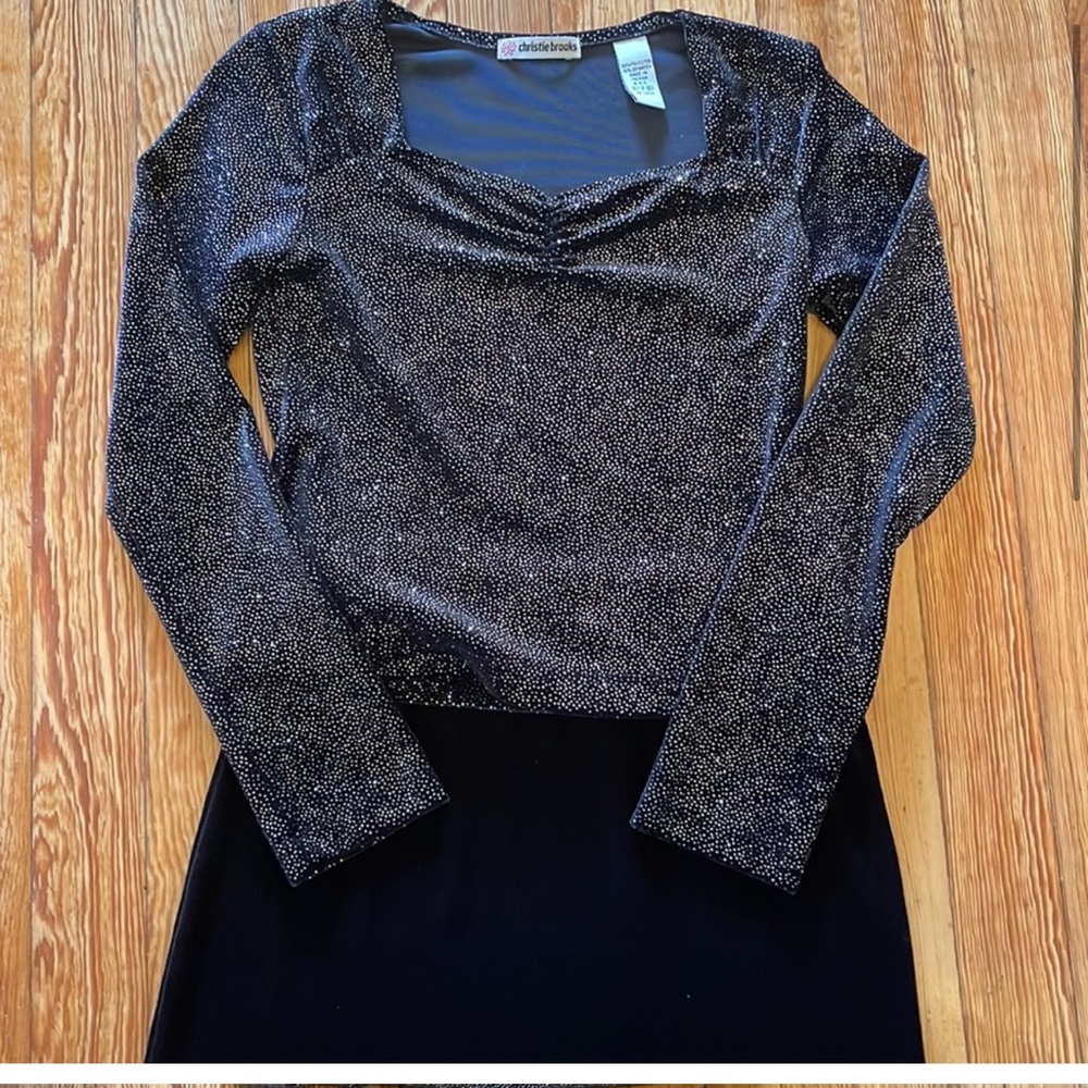 Girl’s Christie Brooks Black Sequined Top With Black Velvet Shirt, Two P…